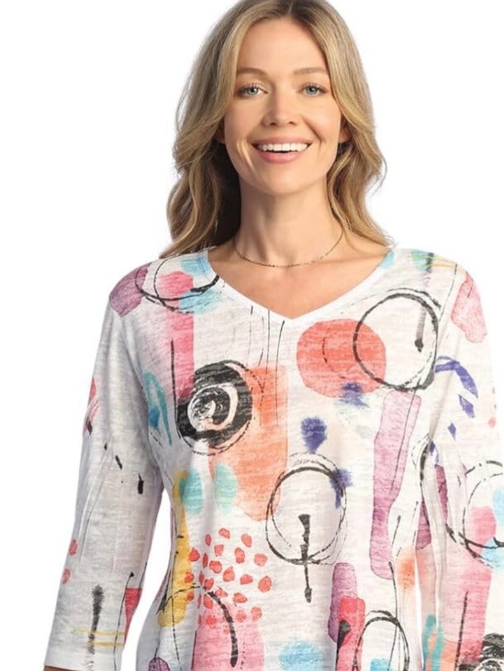 Jess & Jane womens medium burn out tee shirt blouse geometric watercolor